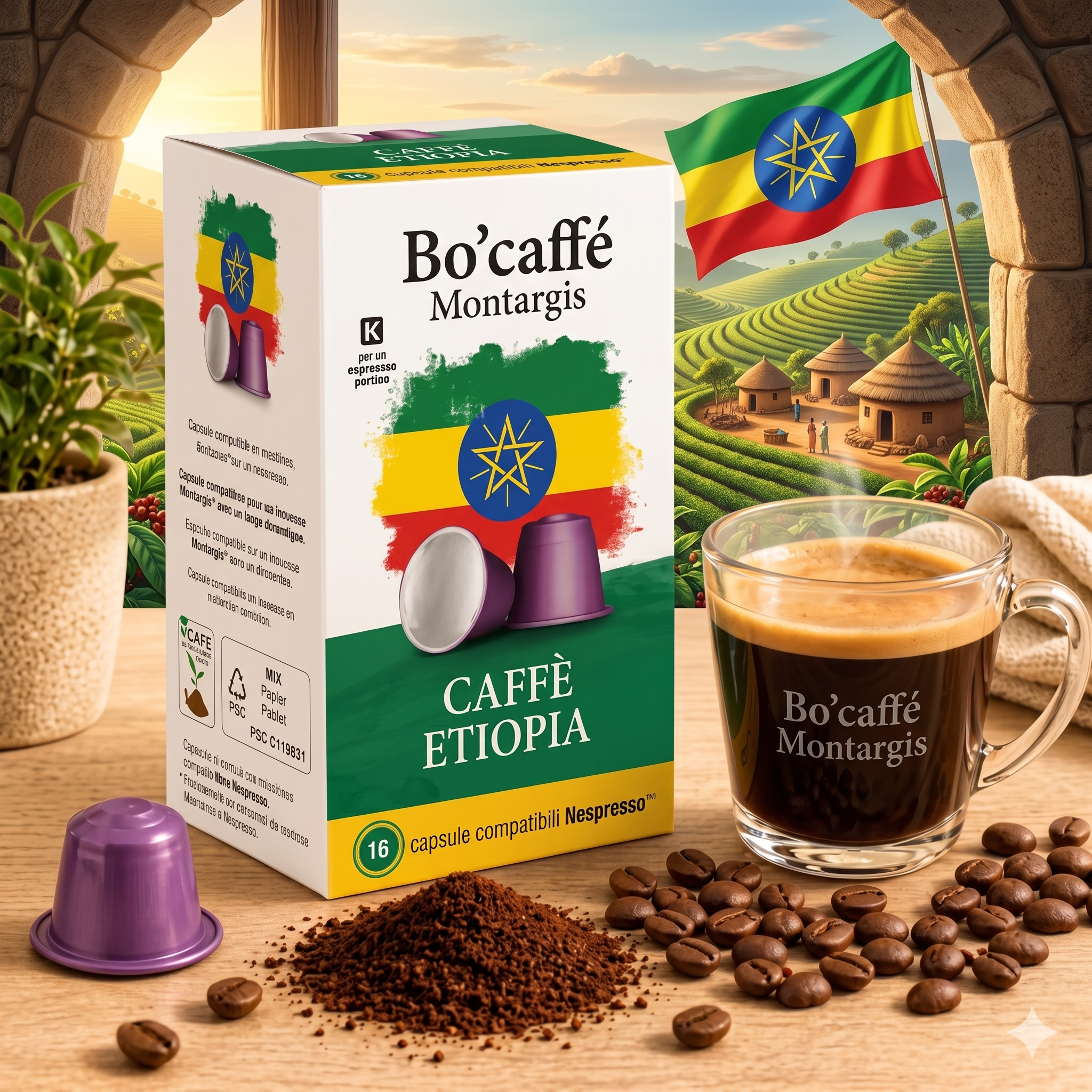 Capsules Nespresso compatibles Éthiopie 100% Arabica x16 – Bo'caffé Montargis Loiret
